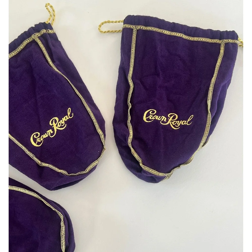 Crown Royal Purple Drawstring Bags Lot of 3 Gold Embroidery 9 Inch Craft Storage